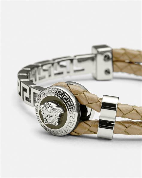 custom leather bracelet versace|Versace greca braided bracelet.